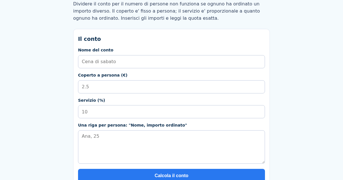 CopertoCalc: Italian Restaurant Bill Splitting & Service Charge Calculator